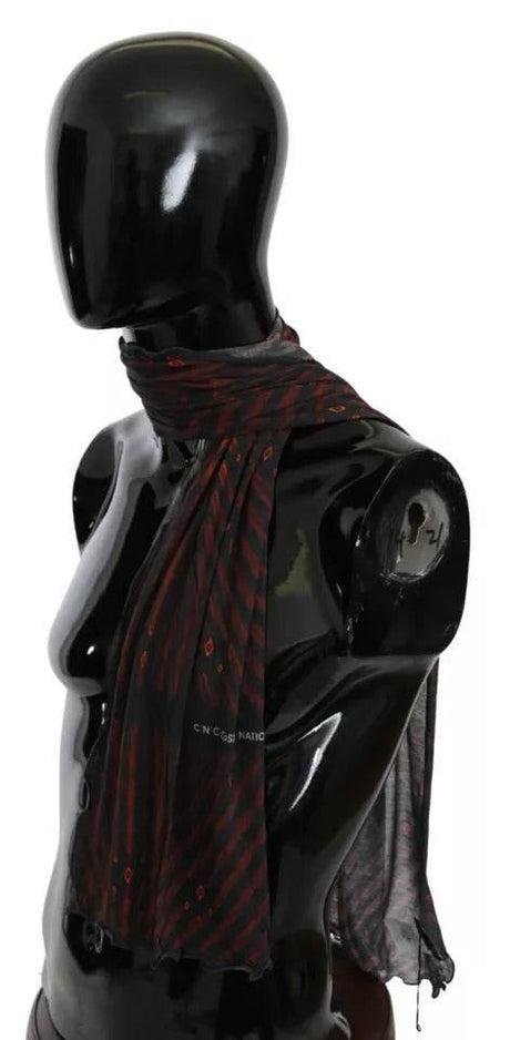 Costume National Black Red Viscose Foulard Branded Scarf - Hilstor
