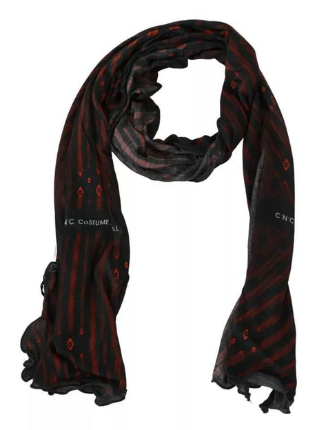 Costume National Black Red Viscose Foulard Branded Scarf - Hilstor