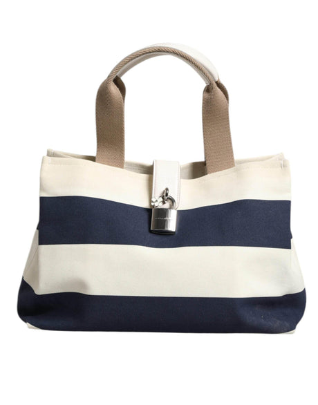 Dolce & Gabbana White Navy Striped Canvas Top Handle Tote Tote Bag - Hilstor