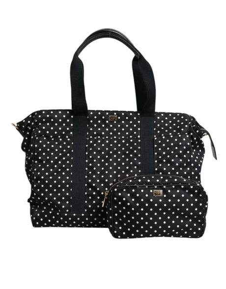 Dolce & Gabbana Black PolkaDot Nylon Shoulder Baby Tote Diaper Bag - Hilstor