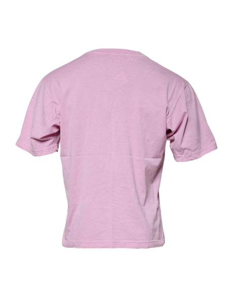 Dolce & Gabbana Pink Logo Print Cotton Crew Neck T-shirt - Hilstor