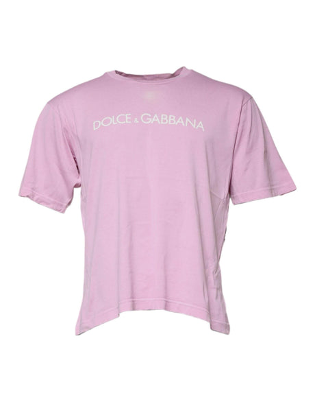 Dolce & Gabbana Pink Logo Print Cotton Crew Neck T-shirt - Hilstor