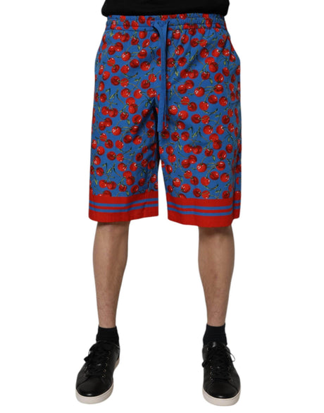 Dolce & Gabbana Blue Cherry Print Cotton Men Bermuda Shorts - Hilstor