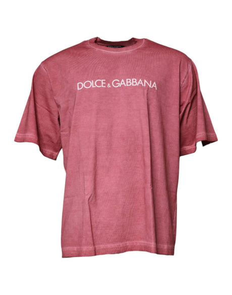 Dolce & Gabbana Pink Logo Print Cotton Crew Neck T-shirt - Hilstor