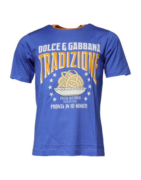 Dolce & Gabbana Blue Graphic Print Cotton Crew Neck T-shirt - Hilstor