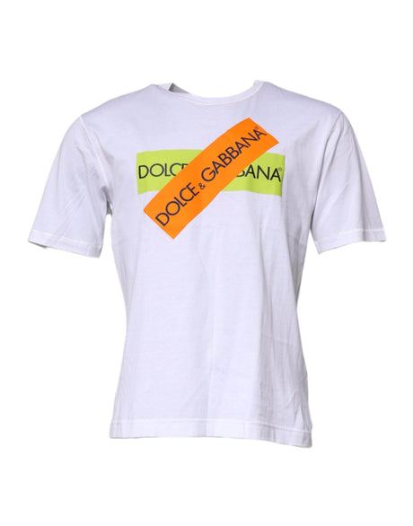 Dolce & Gabbana White Logo Tape Cotton Crew Neck T-shirt - Hilstor