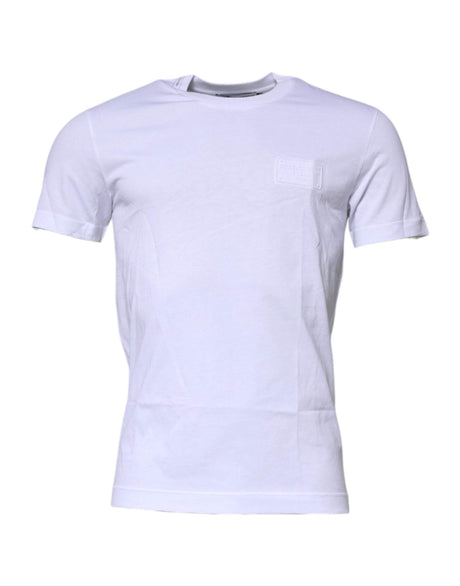 Dolce & Gabbana White Logo Plaque Cotton Crew Neck T-shirt - Hilstor