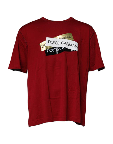 Dolce & Gabbana Red Logo Tape Cotton Crew Neck T-shirt - Hilstor