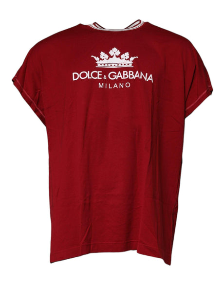 Dolce & Gabbana Red Logo Crown Cotton Crew Neck T-shirt - Hilstor