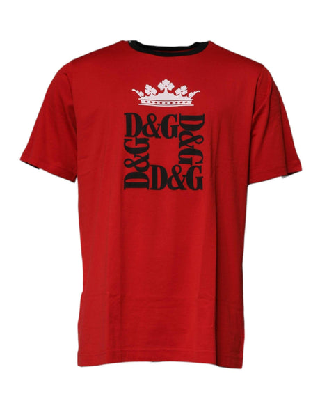 Dolce & Gabbana Red Logo Crown Cotton Crew Neck T-shirt - Hilstor