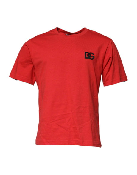 Dolce & Gabbana Red DG Logo Patch Cotton Crew Neck T-shirt - Hilstor