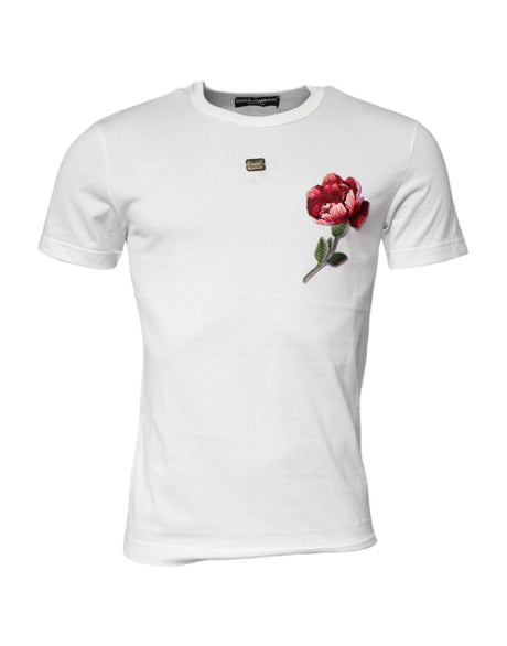 Dolce & Gabbana White Cotton Logo Floral Crew Neck T-shirt - Hilstor