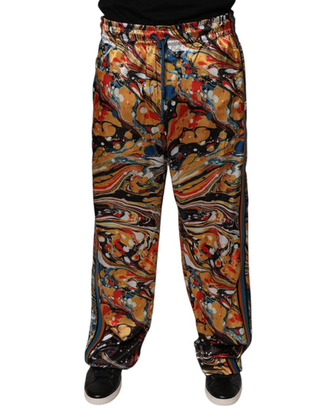 Dolce & Gabbana Multicolor Marble Satin Men Tracksuit Pants - Hilstor