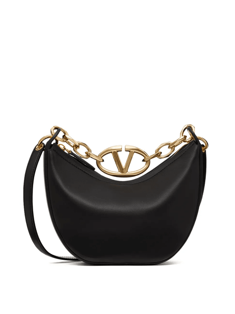 Valentino Garavani Black Leather Mini Hobo Vlogo Shoulder Bag - Hilstor