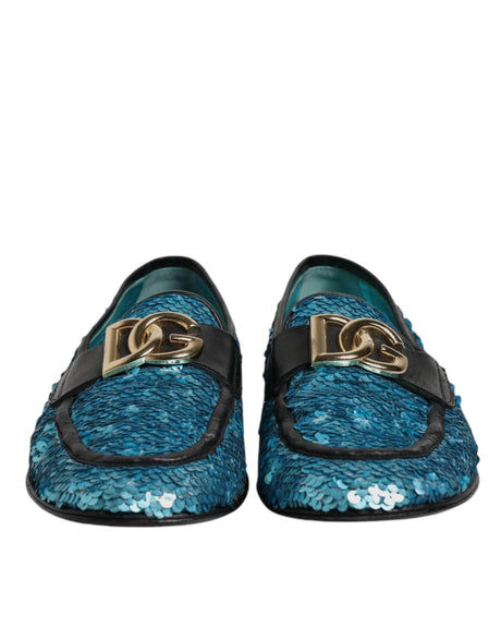 Dolce & Gabbana Blue Sequined Loafers Formal Dress Shoes - Hilstor