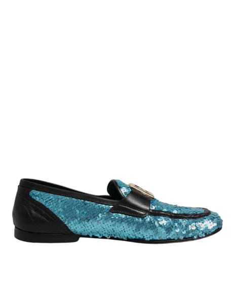 Dolce & Gabbana Blue Sequined Loafers Formal Dress Shoes - Hilstor