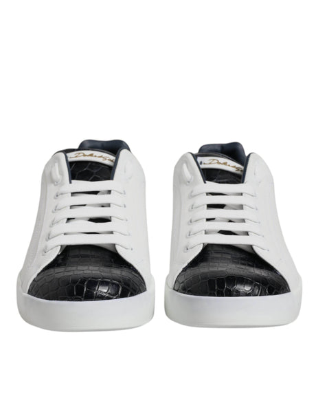 Dolce & Gabbana White Black Leather Portofino Sneaker Shoes - Hilstor