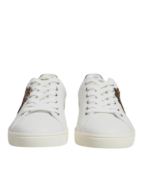 Dolce & Gabbana White Leather Heart Embellished Sneakers Shoes - Hilstor
