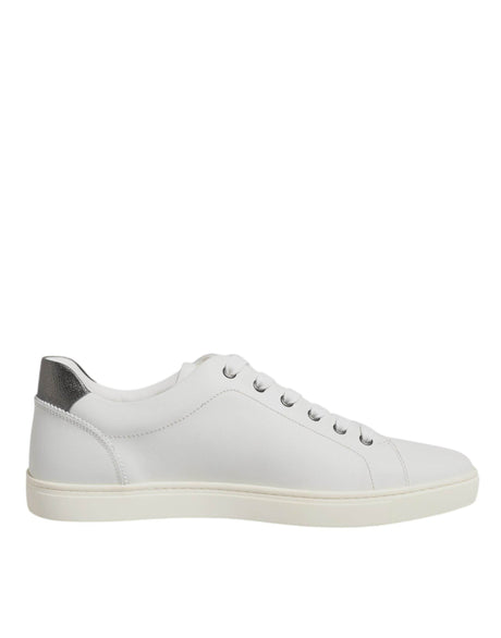 Dolce & Gabbana White Leather Heart Embellished Sneakers Shoes - Hilstor
