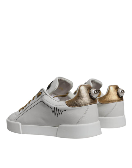 Dolce & Gabbana White Gold Leather Low Top Sneakers Shoes - Hilstor