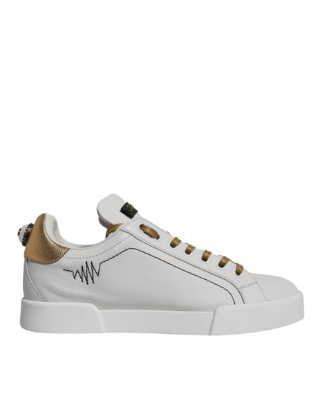 Dolce & Gabbana White Gold Leather Low Top Sneakers Shoes - Hilstor