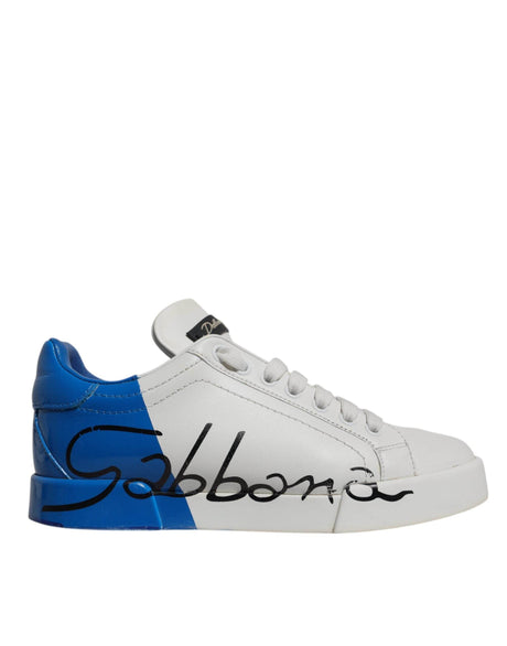 Dolce & Gabbana White Blue Logo Portofino Sneakers Shoes - Hilstor
