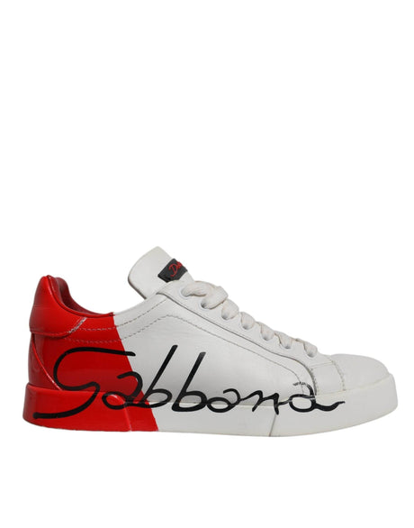 Dolce & Gabbana White Red Logo Portofino Sneakers Shoes - Hilstor