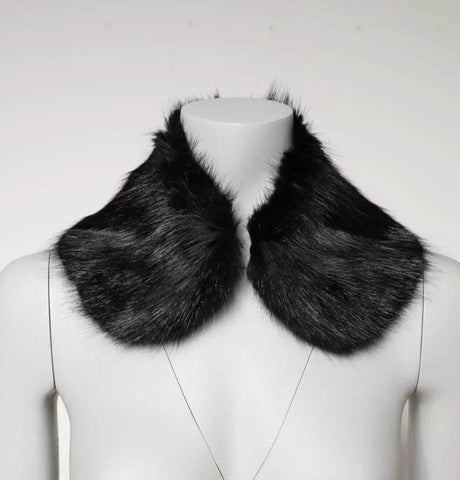 Dolce & Gabbana Black Fur Shawl Neck Wrap Cover Collar Scarf - Hilstor