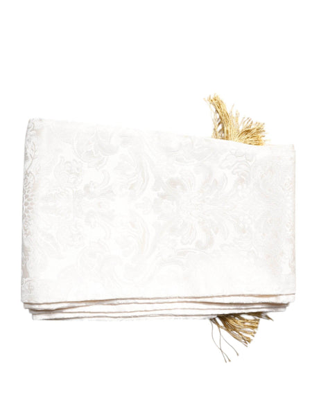 Dolce & Gabbana White Floral Jacquard Skinny Fringes Scarf - Hilstor