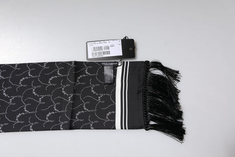 Dolce & Gabbana Black Patterned Skinny Fringes Shawl Scarf