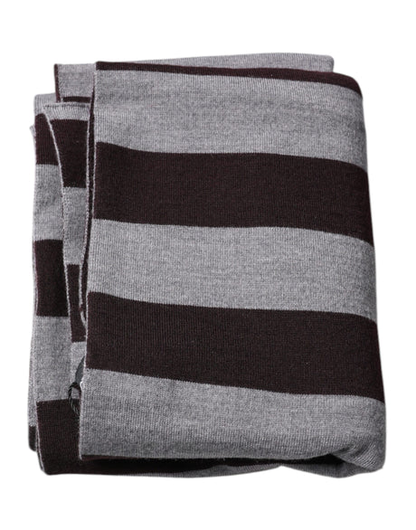 Dolce & Gabbana Black Gray Stripes Wool Neck Wrap Scarf