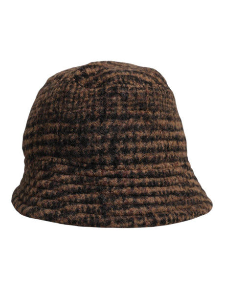 Dolce & Gabbana Brown Houndstooth Wool Woven Bucket Hat - Hilstor