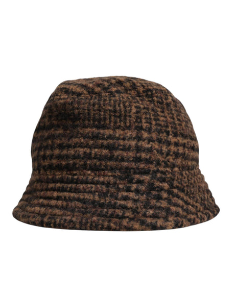 Dolce & Gabbana Brown Houndstooth Wool Woven Bucket Hat - Hilstor