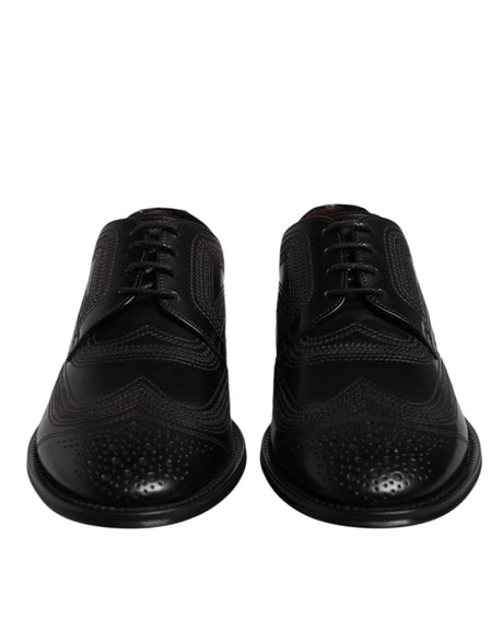 Dolce & Gabbana Black Embroidered Classic Leather Derby Dress Shoes - Hilstor