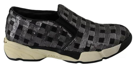 PINKO Silver Black Slip-on Sequence Design Sneakers Shoes - Hilstor