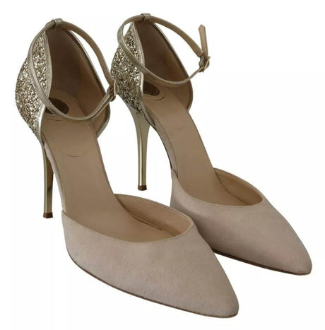 Elisabetta Franchi Beige Linen Ankle Strap High Heels Shoes - Hilstor