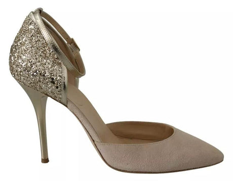 Elisabetta Franchi Beige Linen Ankle Strap High Heels Shoes - Hilstor