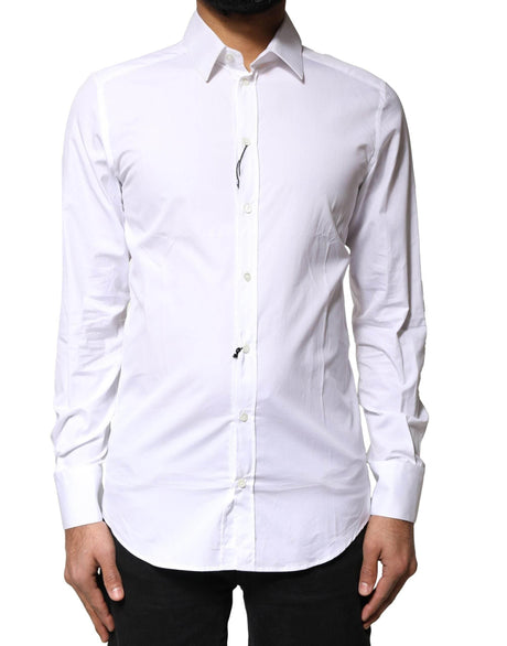 Dolce & Gabbana White GOLD Cotton Long Sleeves Men Dress Shirt - Hilstor