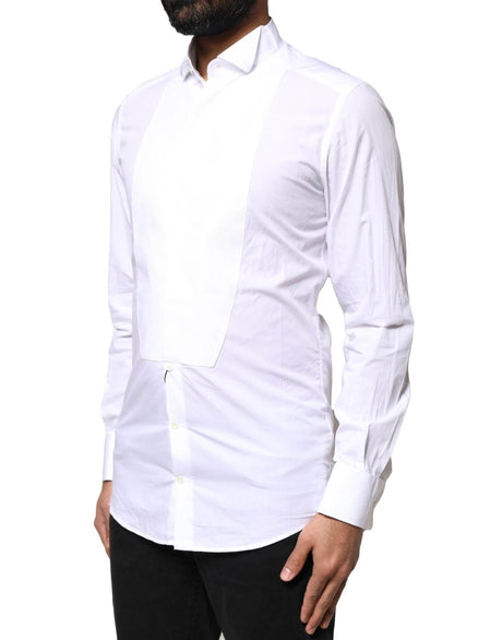 Dolce & Gabbana White GOLD CottonPoplin Bib Formal Dress Shirt - Hilstor