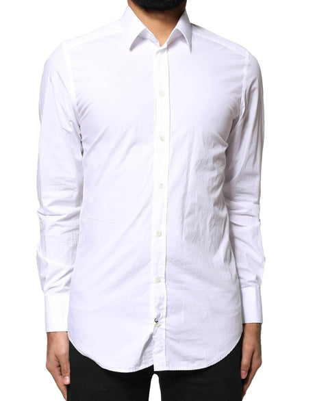 Dolce & Gabbana White GOLD Cotton Long Sleeves Men Dress Shirt - Hilstor