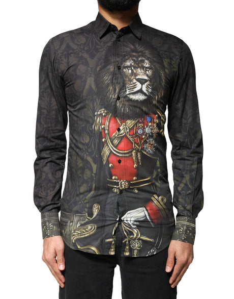 Dolce & Gabbana Black Royal Pet Portrait GOLD Dress Shirt - Hilstor