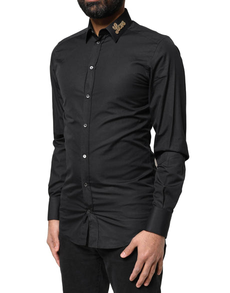 Dolce & Gabbana Black Love Embroidery GOLD Formal Dress Shirt - Hilstor