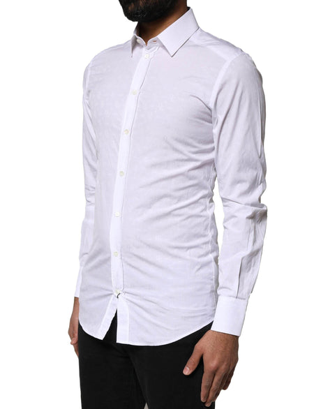 Dolce & Gabbana White GOLD Cotton Long Sleeves Dress Shirt - Hilstor