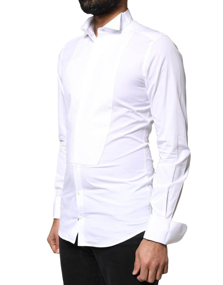 Dolce & Gabbana White GOLD Cotton Poplin Bib Formal Men Dress Shirt - Hilstor