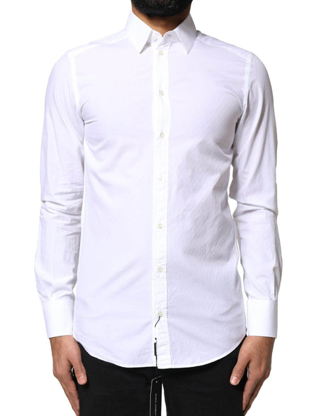 Dolce & Gabbana White Cotton MARTINI Formal Men Dress Shirt - Hilstor