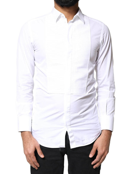 Dolce & Gabbana White GOLD Cotton Poplin Bib Men Dress Shirt - Hilstor