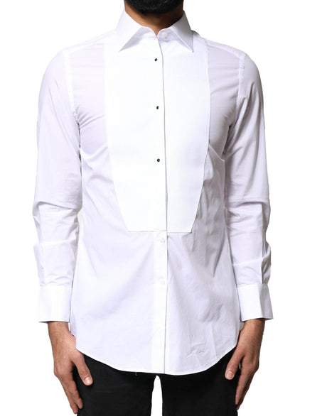 Dolce & Gabbana White Cotton Poplin Bib Formal Dress Shirt - Hilstor