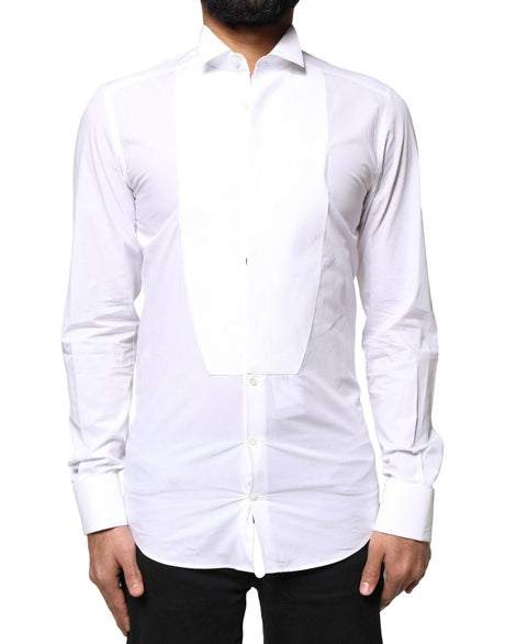 Dolce & Gabbana White GOLD Cotton Poplin Bib Formal Men Dress Shirt - Hilstor