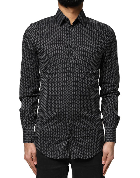 Dolce & Gabbana Black GOLD Patterned Cotton Men Dress Shirt - Hilstor