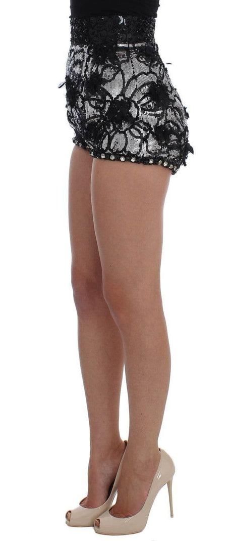 Dolce & Gabbana Black Crystal Sequined Mini Shorts - Hilstor